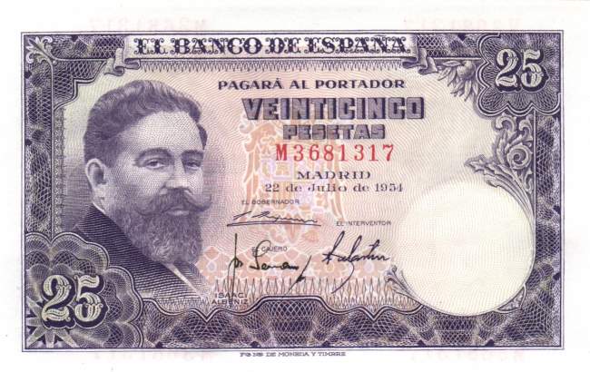 25 Pesetas 22.7.1954